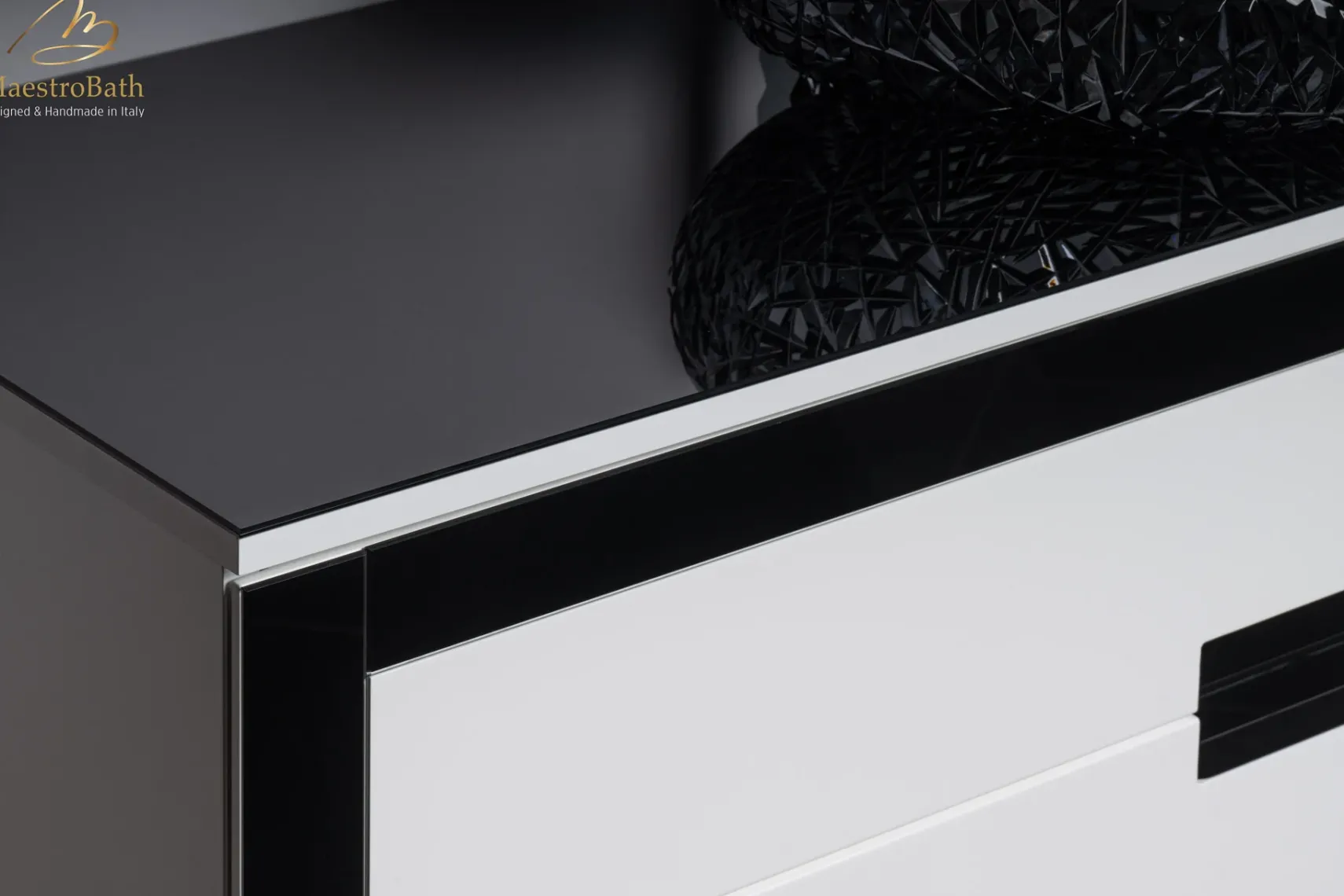 MaestroBath Petalo Luxury Bathroom Vanity, Black and White, 48", Wood, VAN-PTL48-BLW