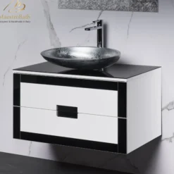 MaestroBath Petalo Luxury Bathroom Vanity, Black and White, 32, Wood, VAN-PTL32-BLW