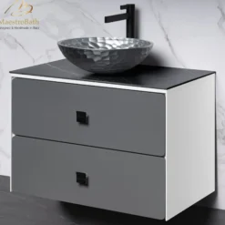 MaestroBath Serenita Modern Bathroom Vanity, White and Silver, 32", Wood, VAN-SRN32-WHS