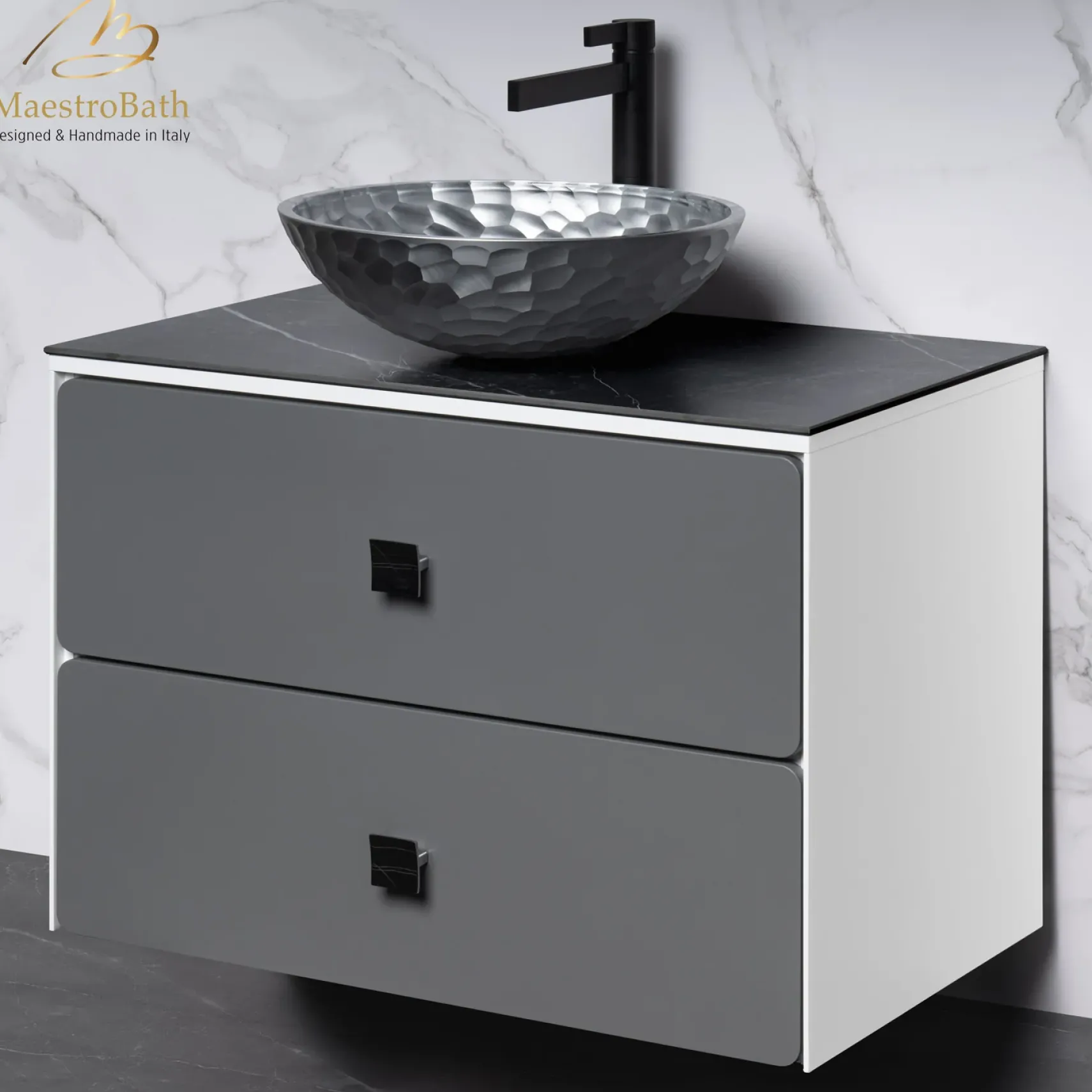 MaestroBath Serenita Modern Bathroom Vanity, White and Silver, 32", Wood, VAN-SRN32-WHS