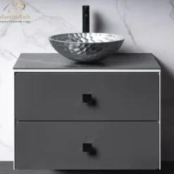 MaestroBath Serenita Modern Bathroom Vanity, White and Silver, 32", Wood, VAN-SRN32-WHS