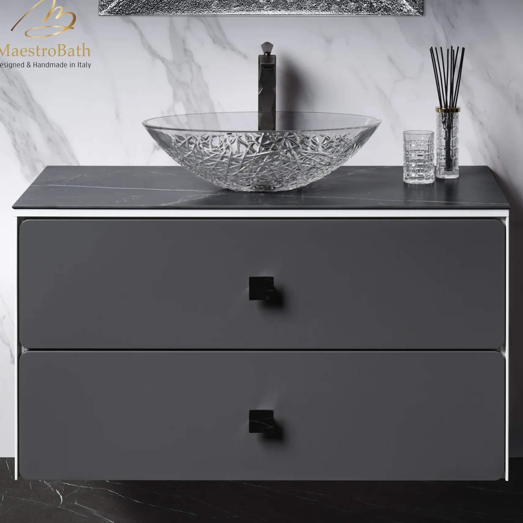 MaestroBath Serenita Modern Bathroom Vanity, White and Silver, 40", Wood, VAN-SRN40-WHS
