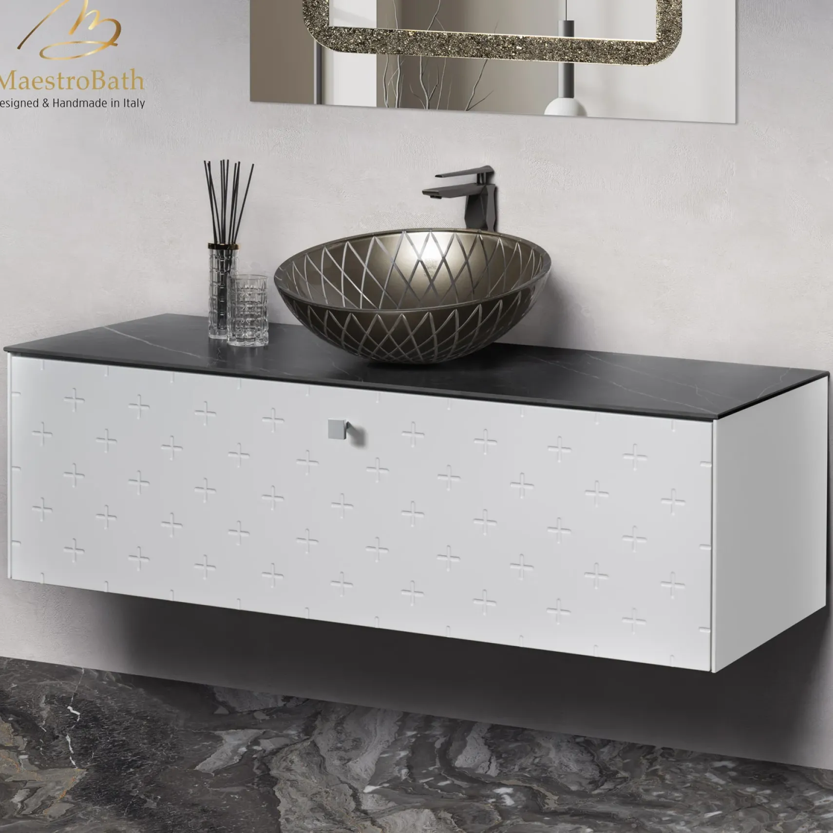MaestroBath Sogno Modern Bathroom Vanity, White, 48", Wood, VAN-SGN48-WHT