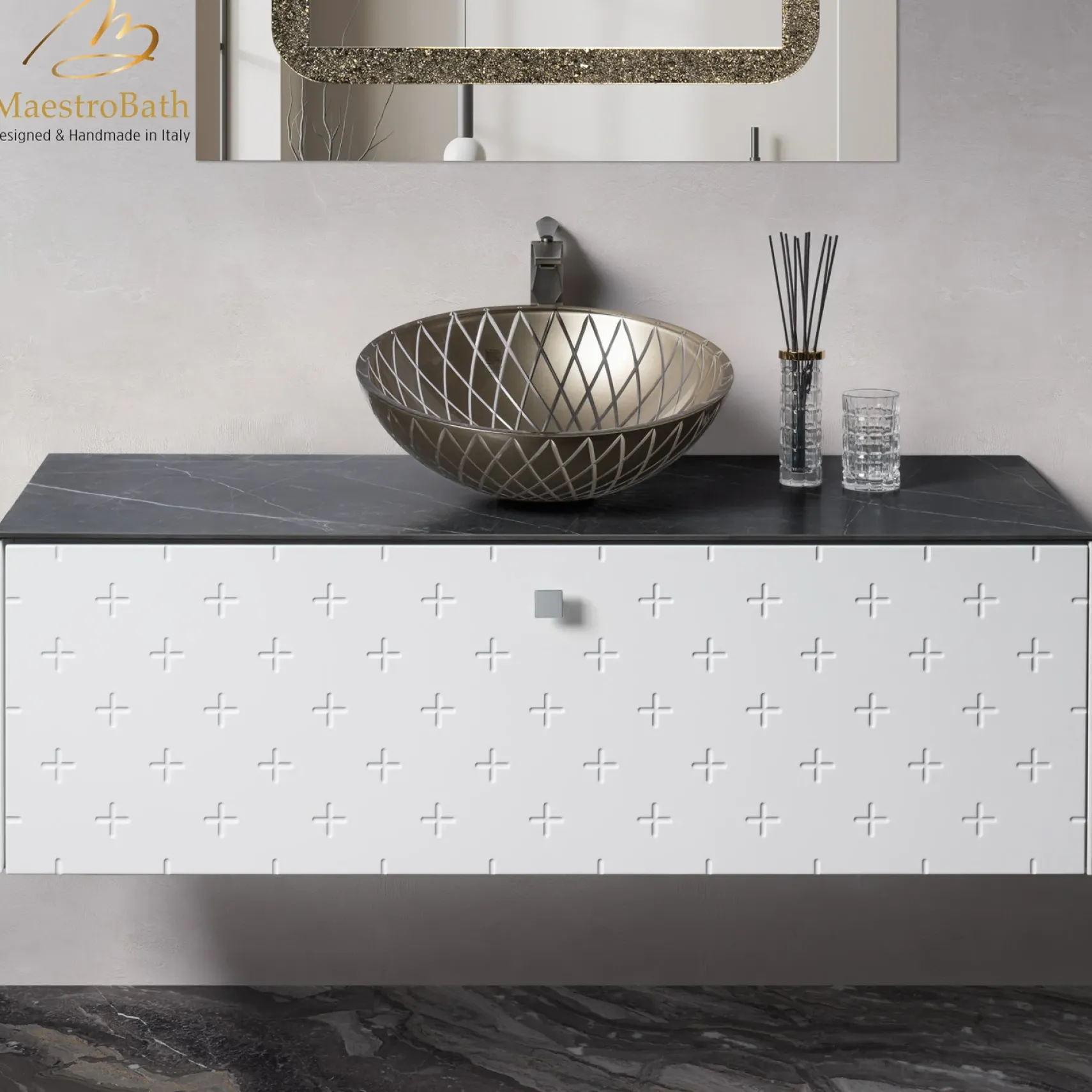 MaestroBath Sogno Modern Bathroom Vanity, White, 48", Wood, VAN-SGN48-WHT