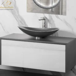 MaestroBath Splendore Modern 40" Single Bathroom Vanity, Wood and Murano Crystals, Gray, Grey and White, VAN-SPL40-GRW