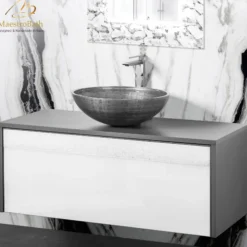 MaestroBath Splendore Modern 40" Single Bathroom Vanity, Wood and Murano Crystals, Gray, Grey and White, VAN-SPL40-GRW