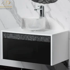 MaestroBath Splendore Modern Single Bathroom Vanity 32", Durable Wood and Murano Crystals, White and Black, VAN-SPL32-WHB
