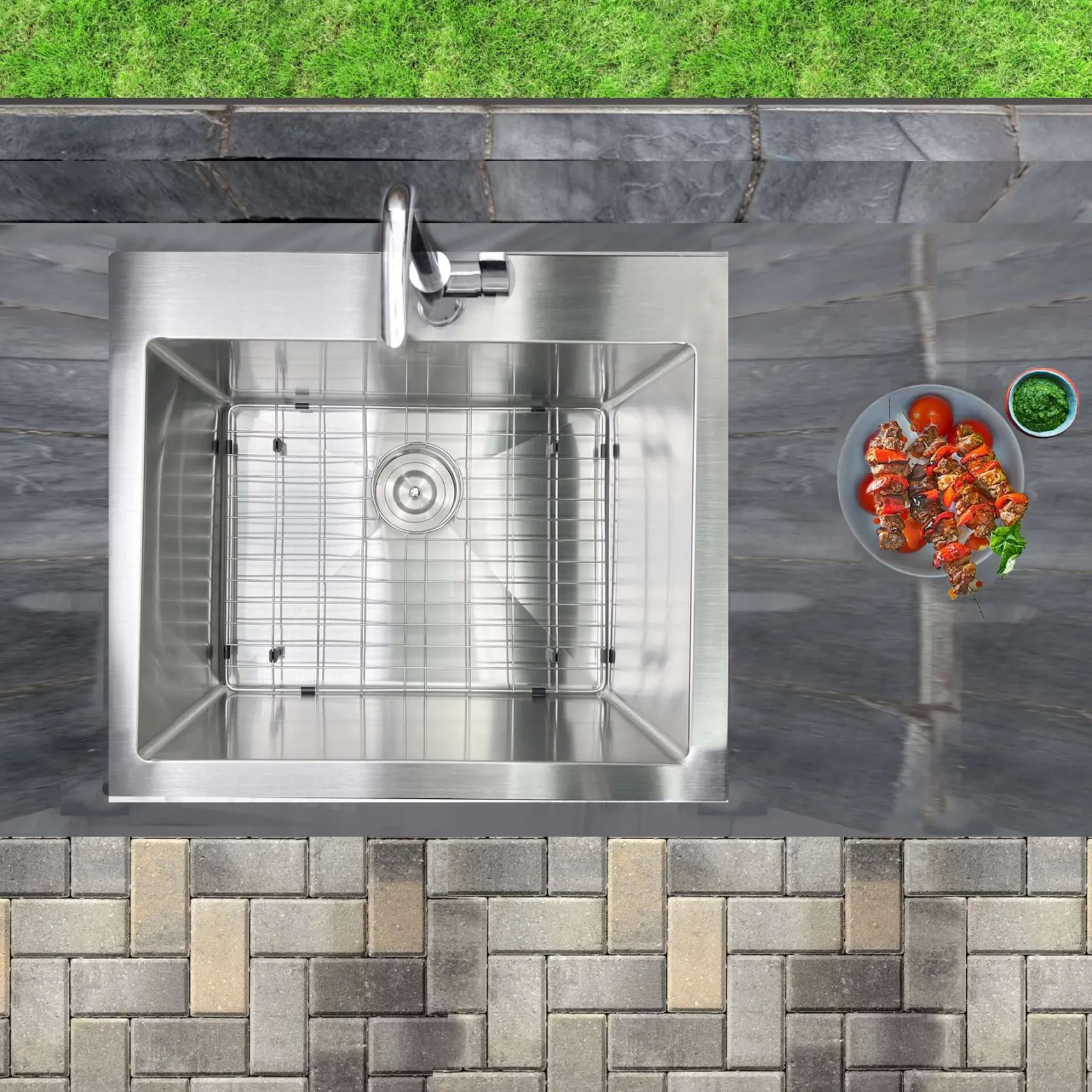 Nantucket Sinks All Weather 25" Drop In/Topmount 316 Marine Grade Stainless Steel Kitchen Sink with Accessories, 16 Gauge, AW2522-16