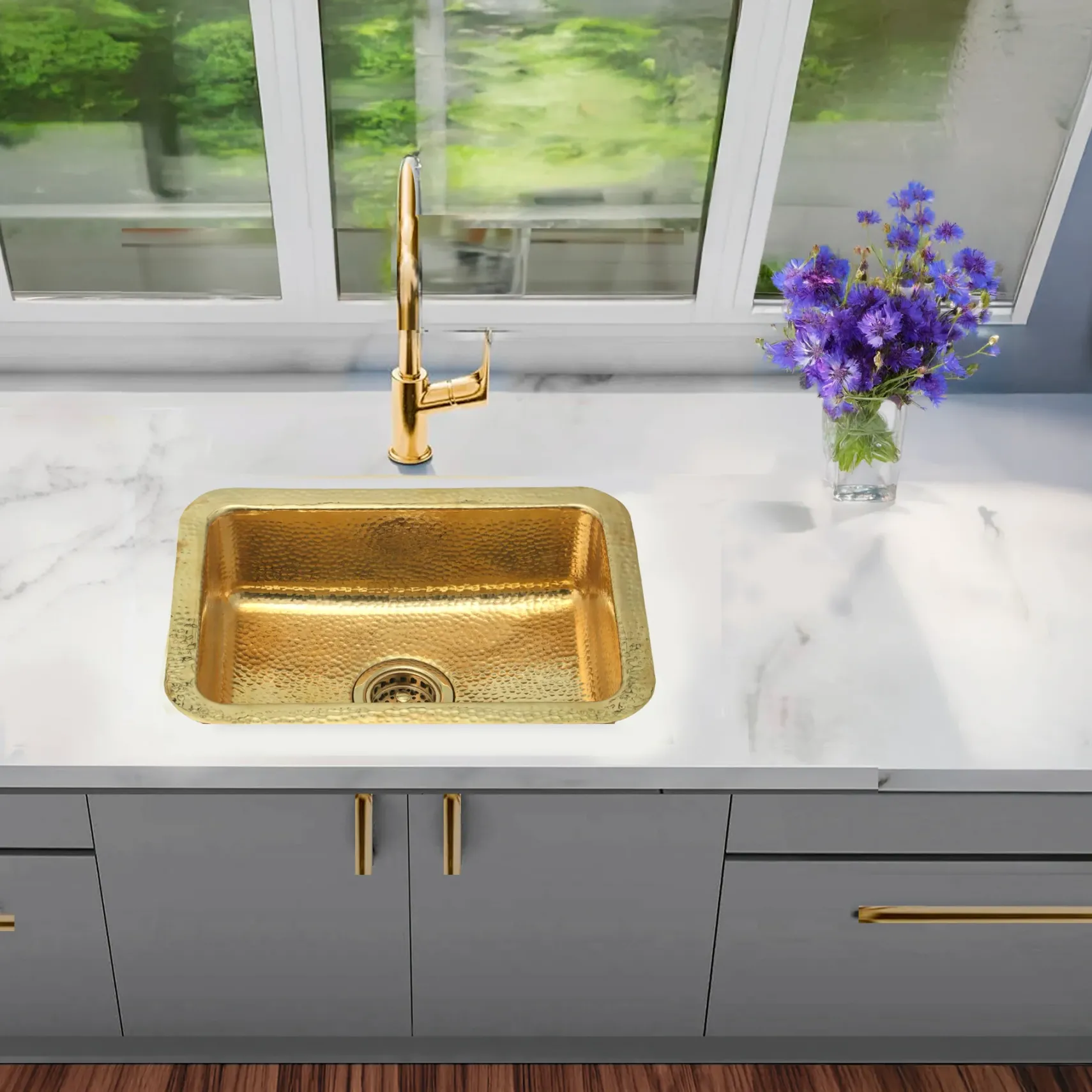 Nantucket Sinks Brightwork 20" Rectangular Brass Bar/Kitchen Sink with Accessories, REB2014