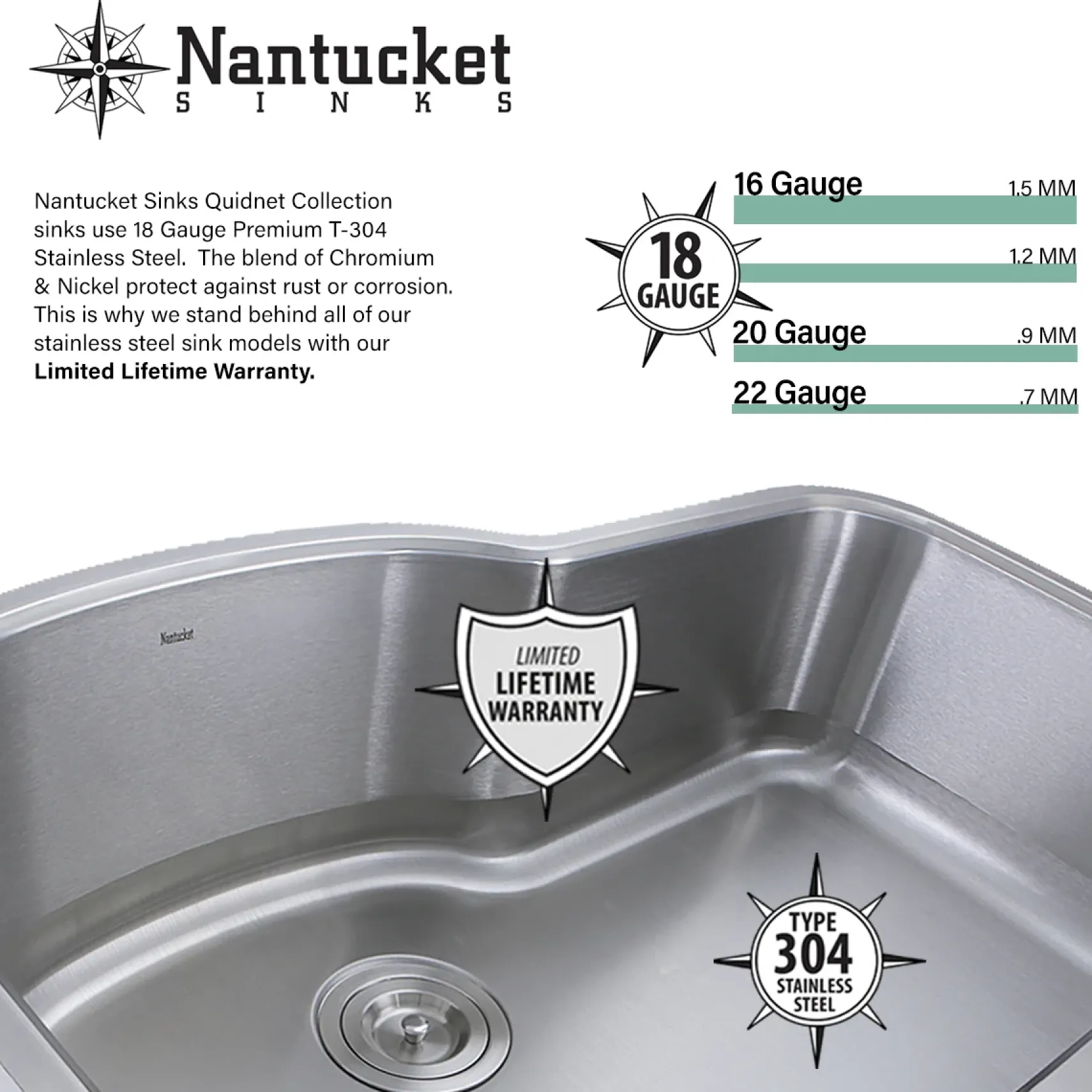 Nantucket Sinks Brightwork Home 13" Stainless Steel Bar Sink, ROS