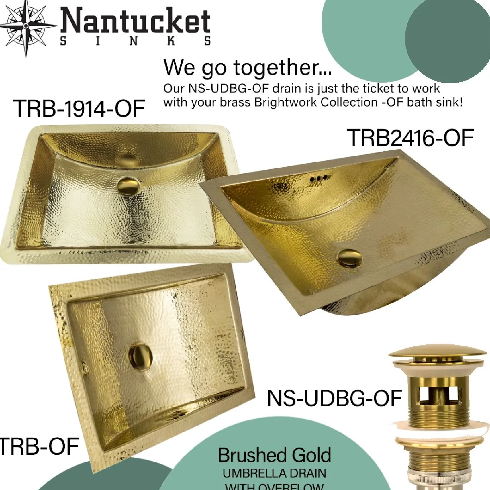 Nantucket Sinks Brightwork Home 24" Brass Bathroom Sink, TRB2416-OF