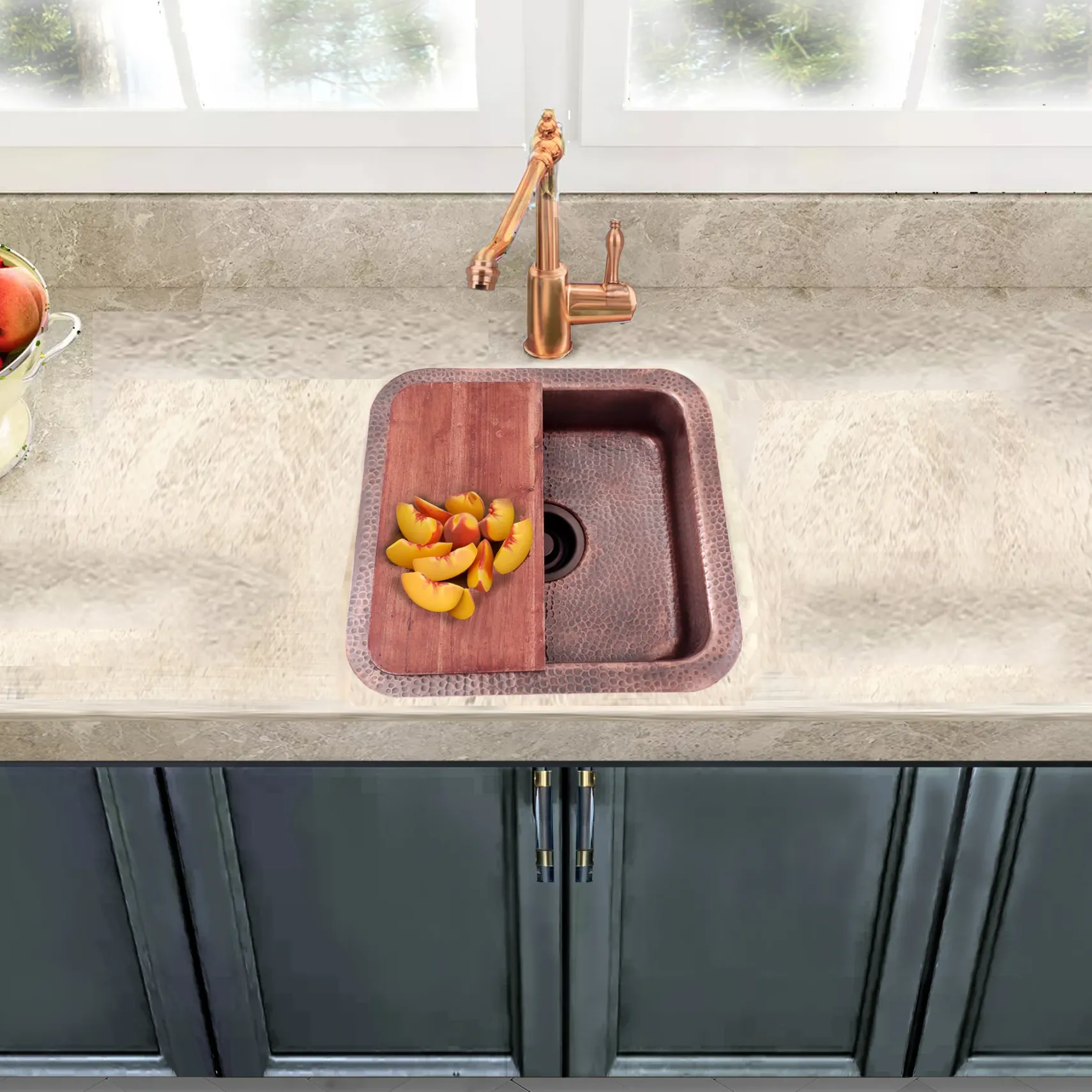 Nantucket Sinks Brightwork Home 17" Square Copper Bar/Prep Sink with Accessories, 16 Gauge, SQRC-7PS