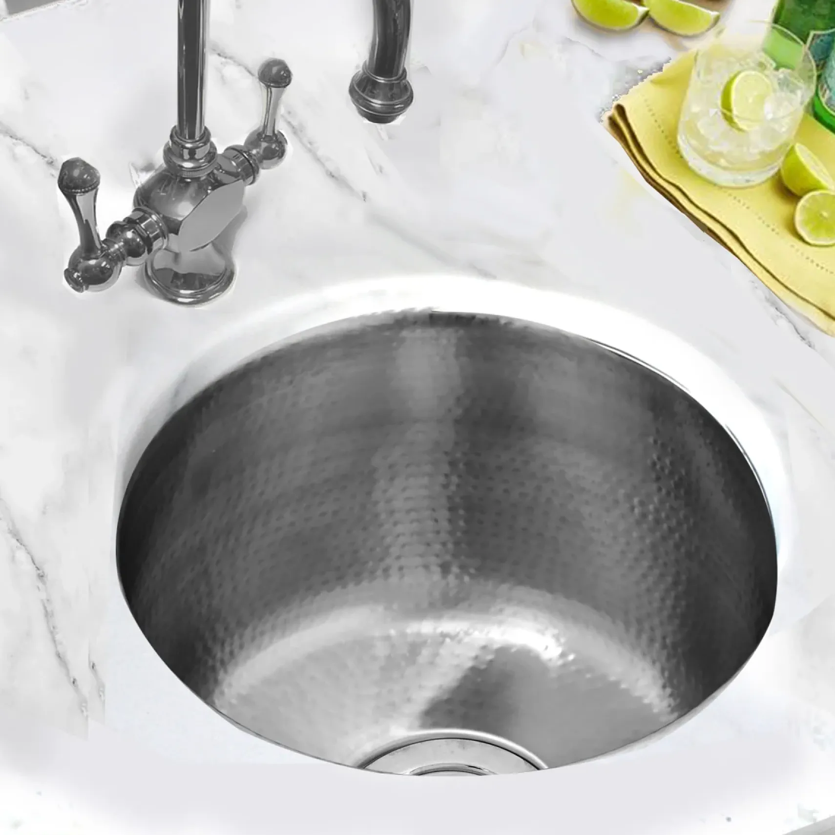 Nantucket Sinks Brightwork Home 15" Round Stainless Steel Bar/Kitchen Sink with Accessories, 18 Gauge, RS15-SSMF