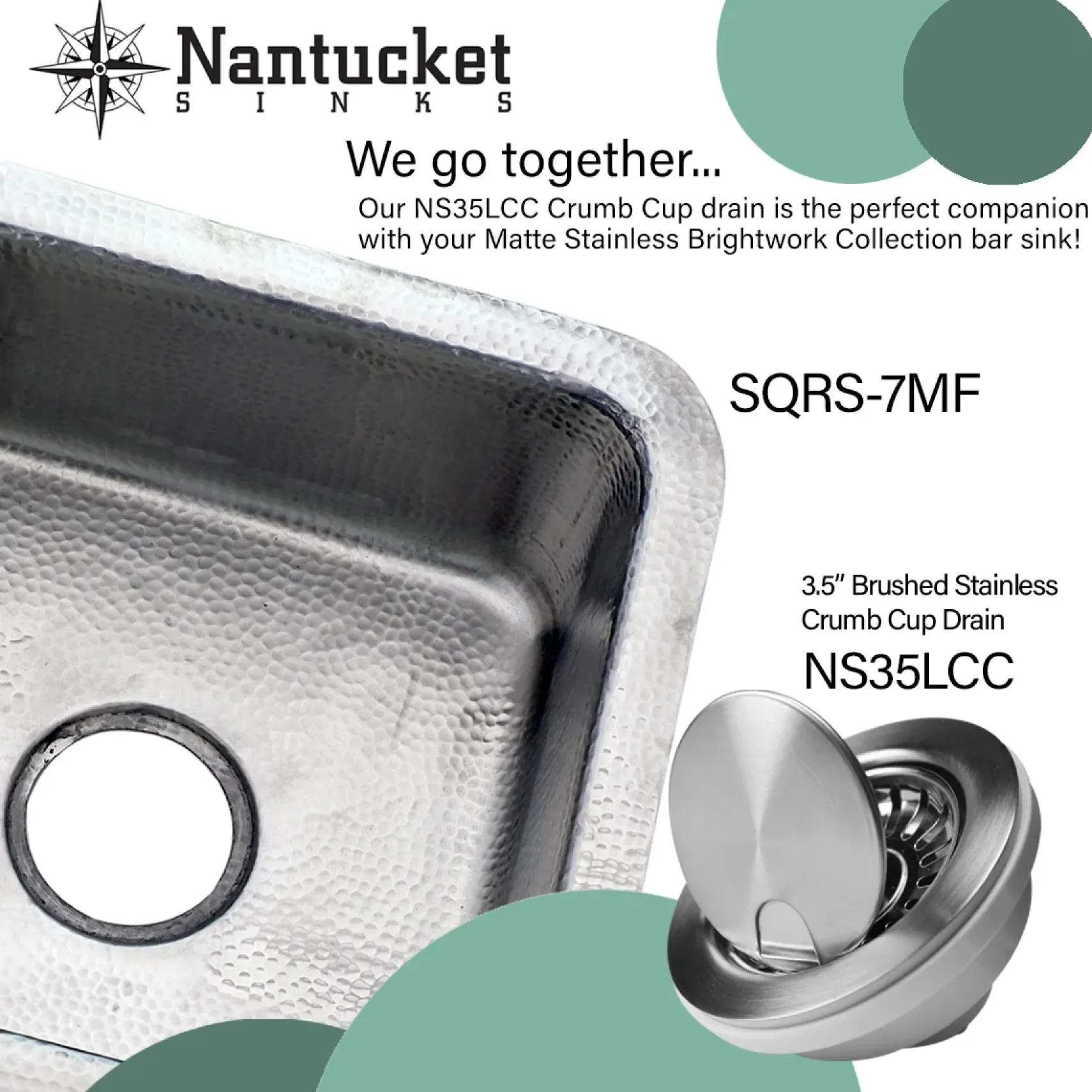 Nantucket Sinks Brightwork Home 15" Round Stainless Steel Bar/Kitchen Sink with Accessories, 18 Gauge, RS15-SSMF
