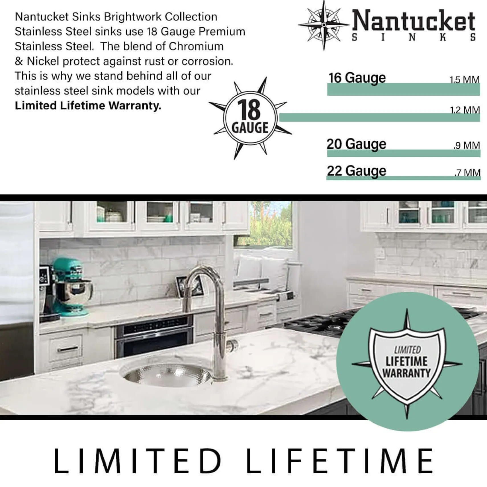 Nantucket Sinks Brightwork Home 15" Round Stainless Steel Bar/Kitchen Sink, 18 Gauge, RS15-SS