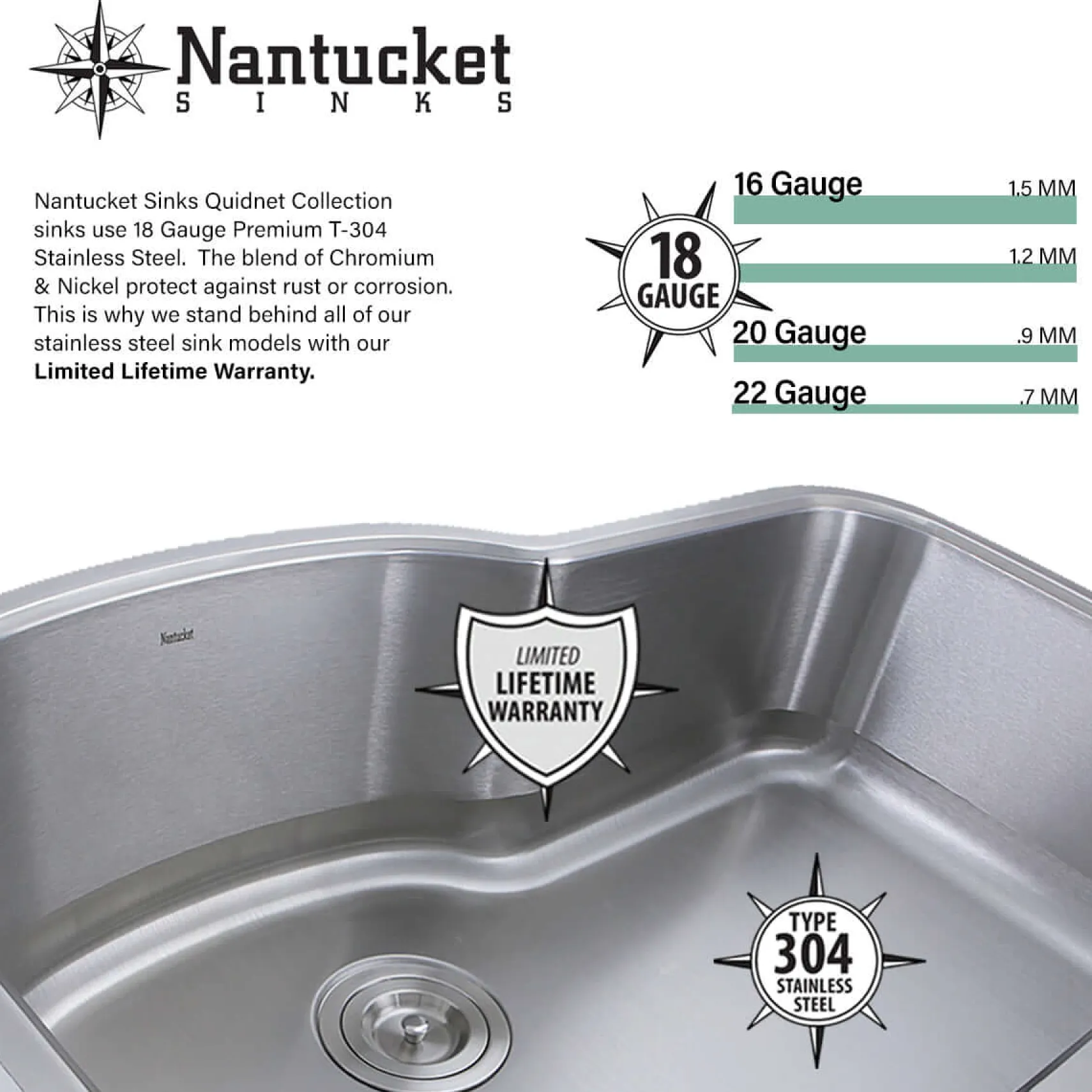 Nantucket Sinks Brightwork Home 13" Stainless Steel Bathroom Sink, ROS-OF