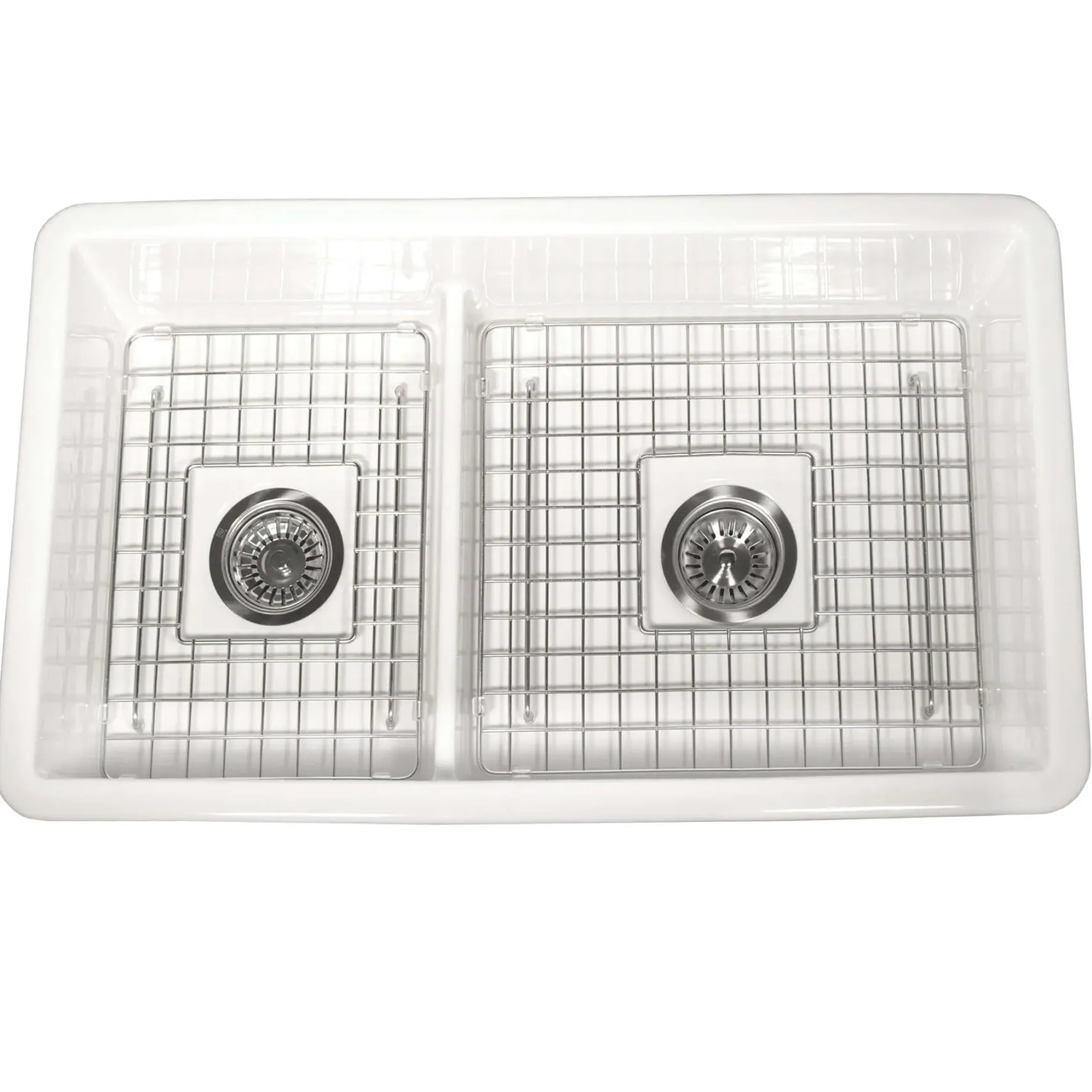 Nantucket Sinks Cape 31" Dual Mount Fireclay Kitchen Sink with Accessories, 60/40 Double Bowl, White, Wellfleet-31OSW