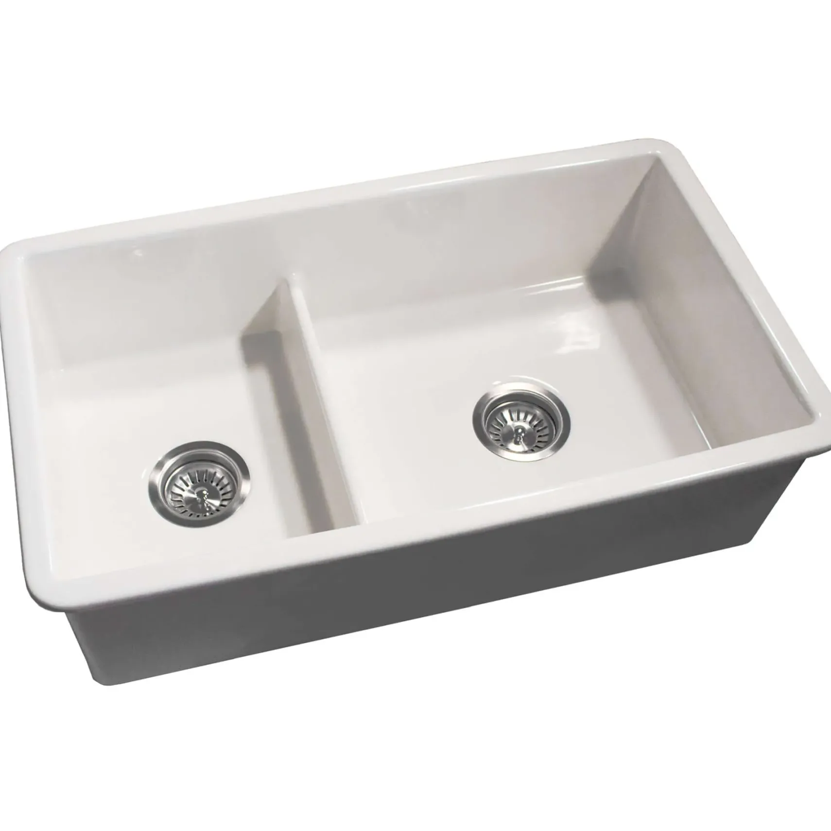 Nantucket Sinks Cape 31" Dual Mount Fireclay Kitchen Sink with Accessories, 60/40 Double Bowl, White, Wellfleet-31OSW