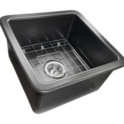 Nantucket Sinks Cape 18" Dual Mount Fireclay Kitchen Sink with Accessories, Matte Black, Wellfleet-1818MB
