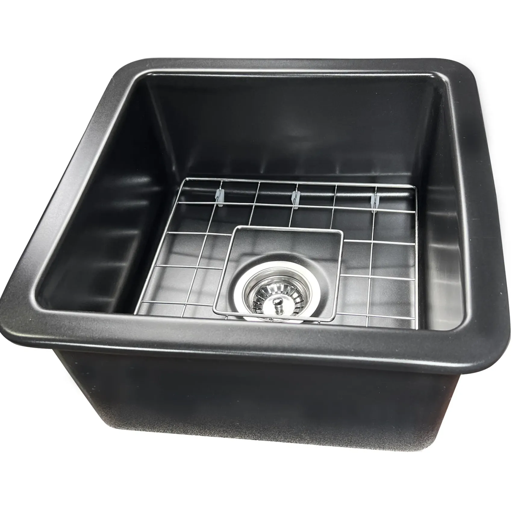 Nantucket Sinks Cape 18" Dual Mount Fireclay Kitchen Sink with Accessories, Matte Black, Wellfleet-1818MB