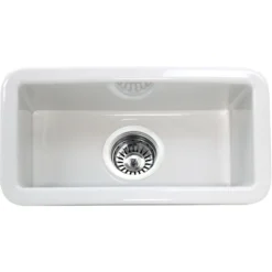 Nantucket Sinks Cape 9" Rectangle Fireclay Bar/Kitchen Sink with Accessories, White, CAPE189