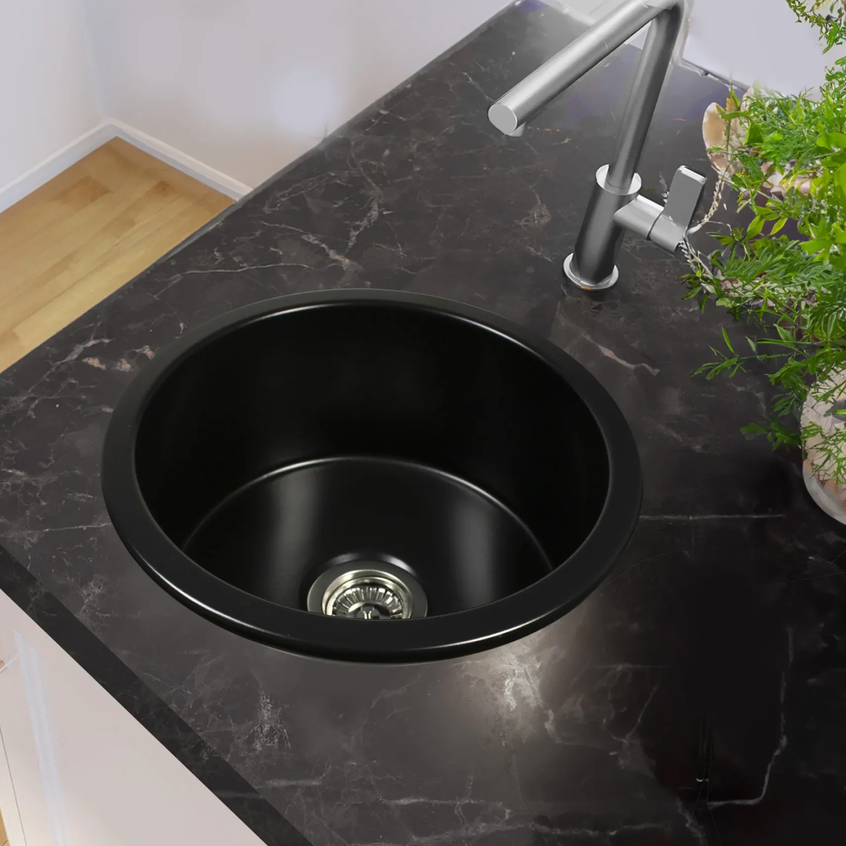 Nantucket Sinks Cape 18" Round Fireclay Bar/Prep Sink with Accessories, Matte Black, Hyannis-18MB