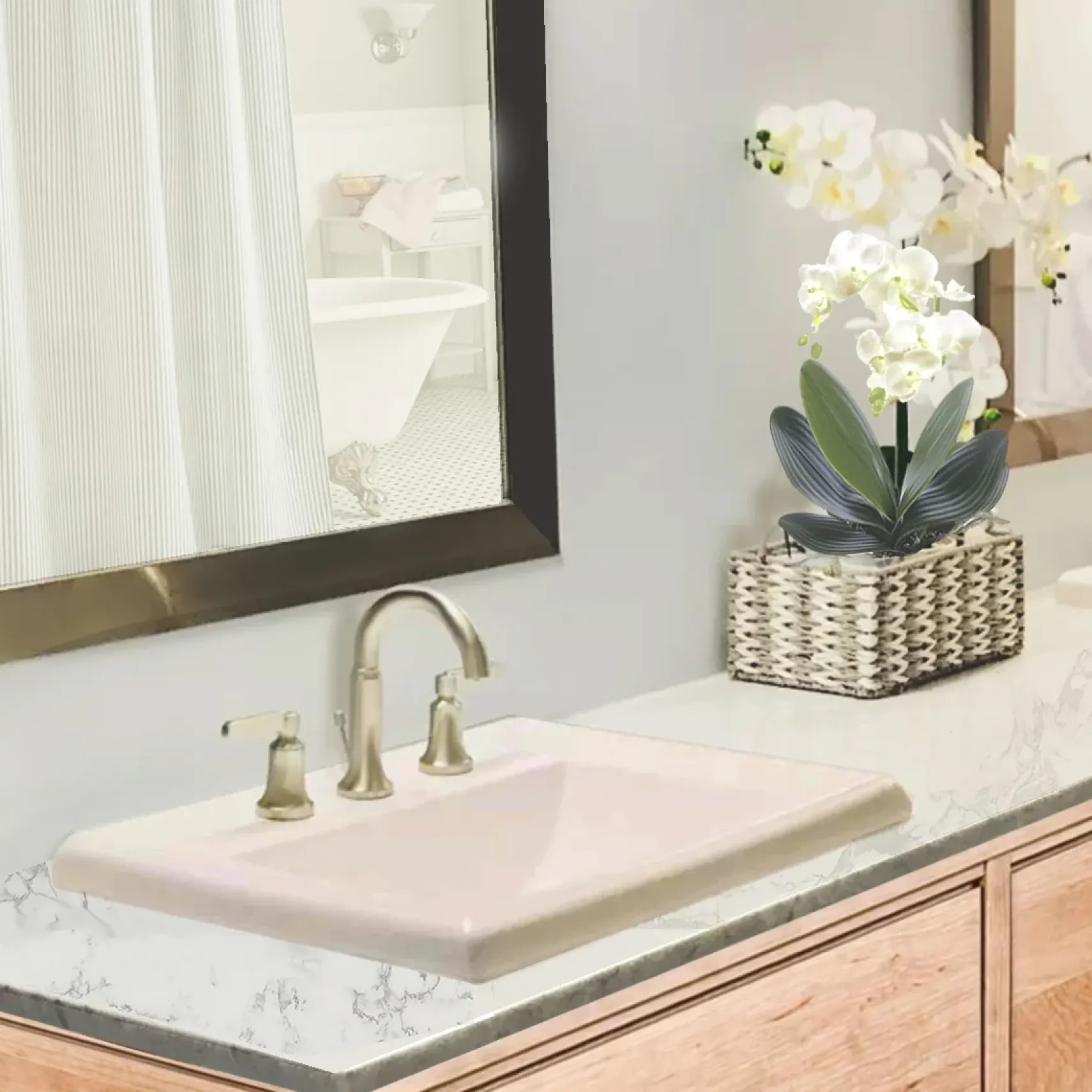 Nantucket Sinks Great Point 23" x 18.25" x 8.75" Rectangular Drop In/Topmount Ceramic - Vitreous China Bathroom Sink, Bisque, DI-2418-R8-Bisque