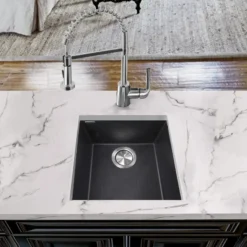 Nantucket Sinks Plymouth 16" Granite Composite Bar Sink, Black, PR1716-BL