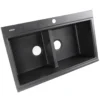 Nantucket Sinks Plymouth 34" Granite Composite Kitchen Sink, 50/50 Double Bowl, Black, PR3420PS-BL