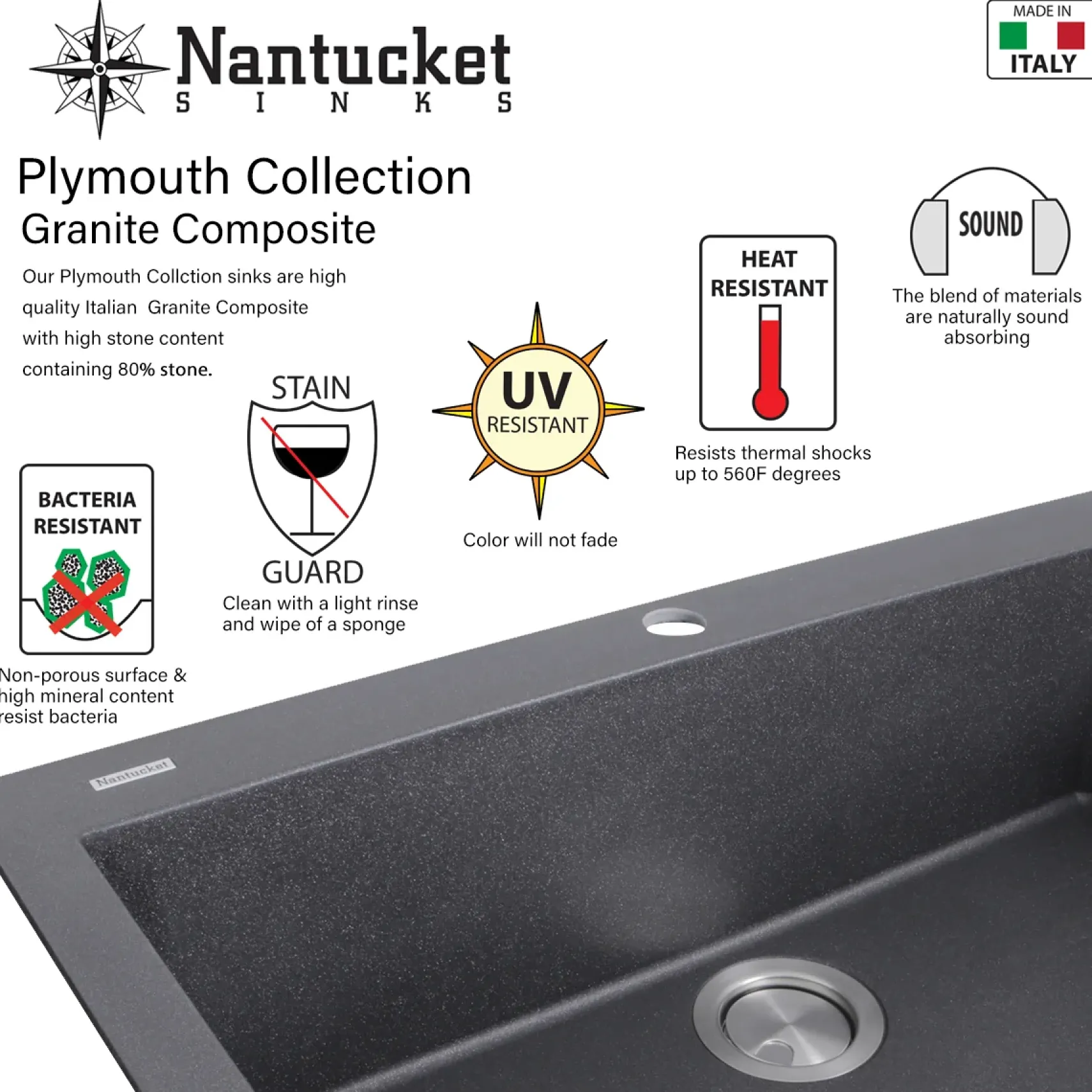 Nantucket Sinks Plymouth 30" Granite Composite Kitchen Sink, Truffle, PR3018-TR