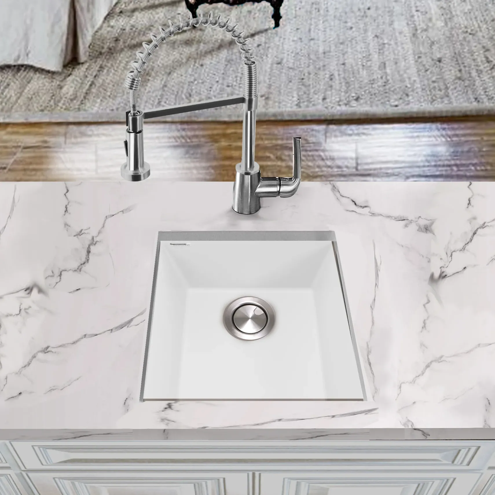 Nantucket Sinks Plymouth 16" Rectangle Granite Composite Bar/Kitchen Sink, White, PR1716-W