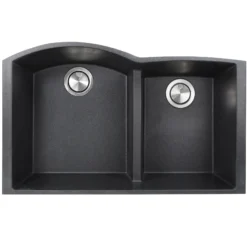 Nantucket Sinks Plymouth 33" Granite Composite Kitchen Sink, 60/40 Double Bowl, Black, PR6040-BL-UM