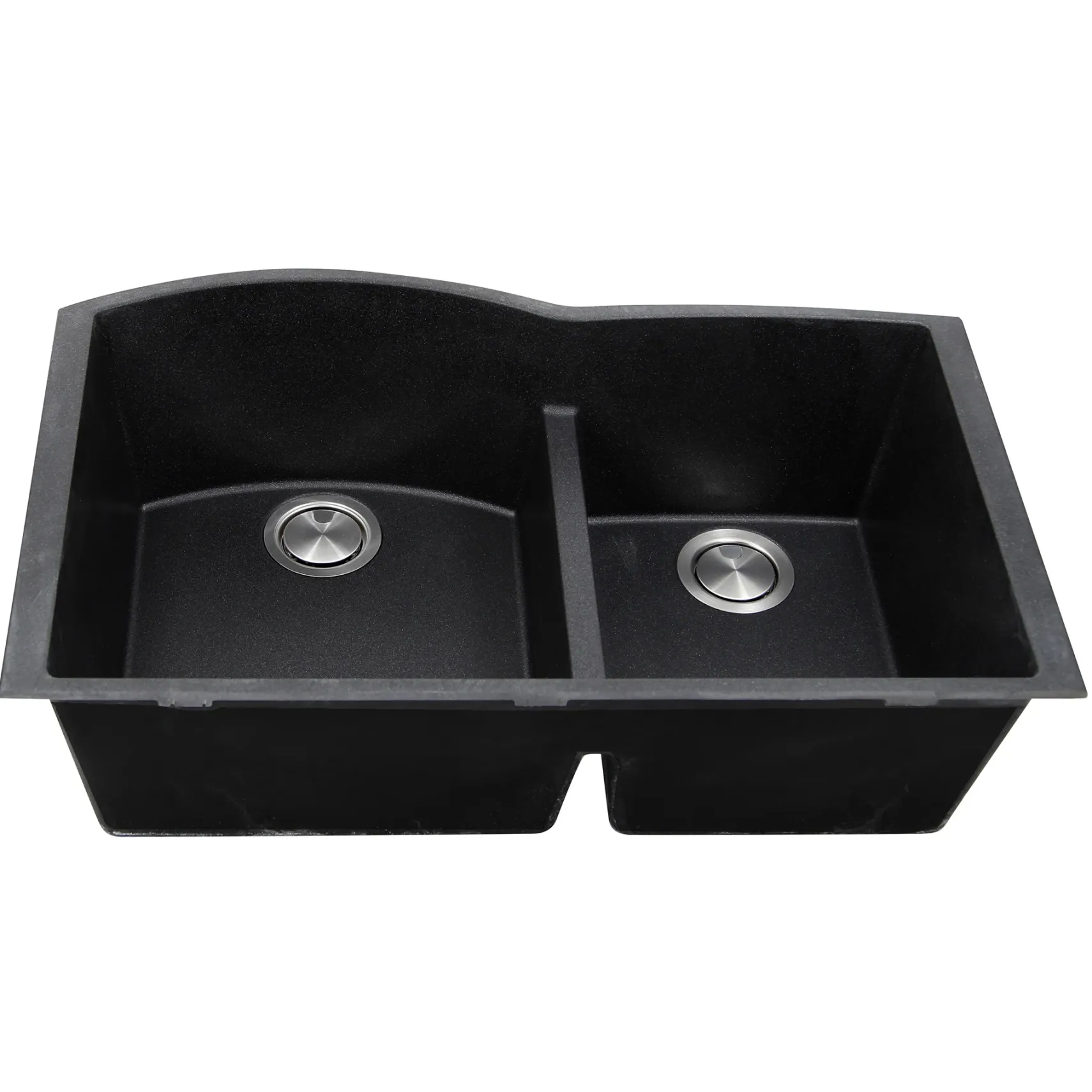 Nantucket Sinks Plymouth 33" Granite Composite Kitchen Sink, 60/40 Double Bowl, Black, PR6040-BL-UM
