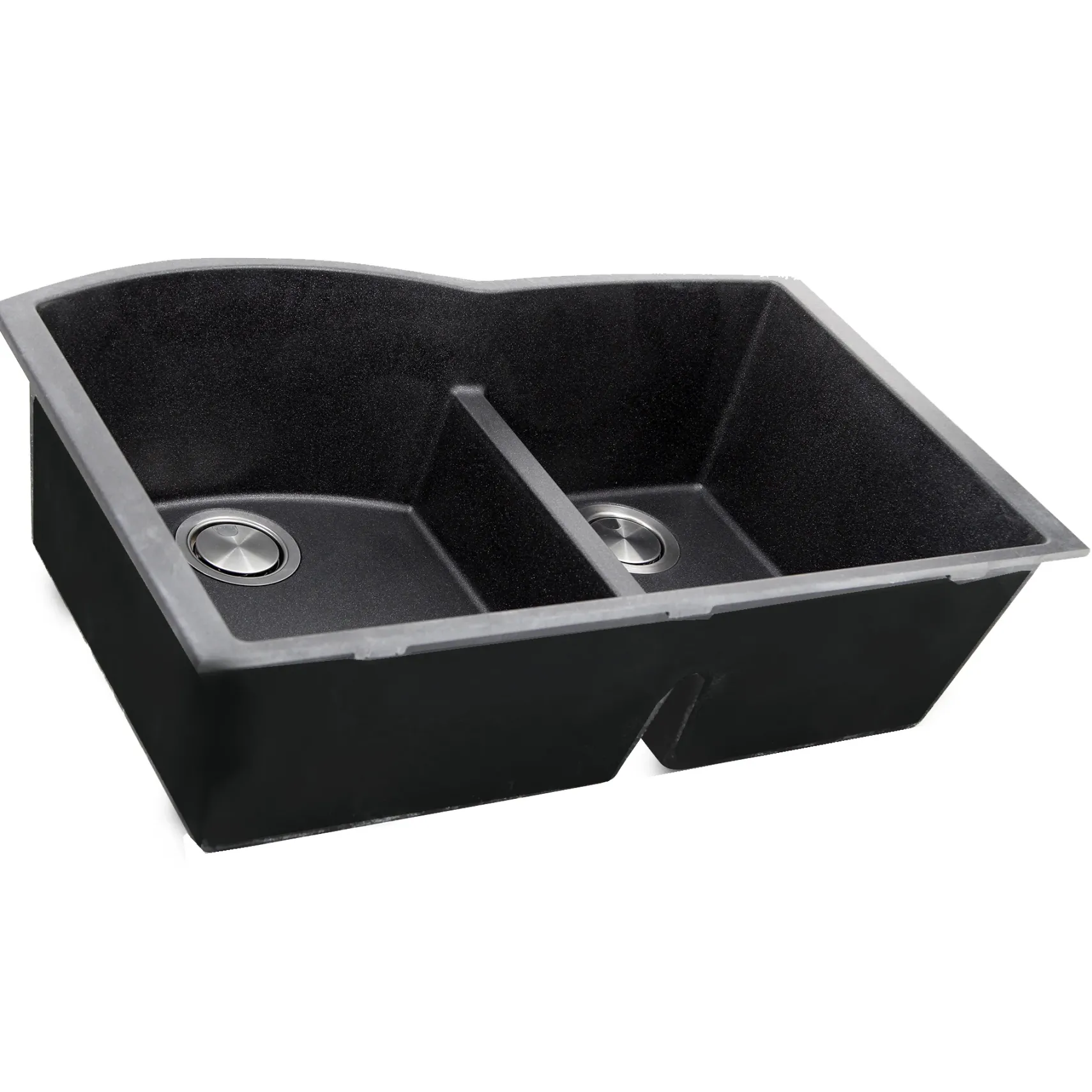 Nantucket Sinks Plymouth 33" Granite Composite Kitchen Sink, 60/40 Double Bowl, Black, PR6040-BL-UM
