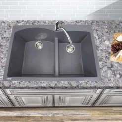 Nantucket Sinks Plymouth 33" Granite Composite Kitchen Sink, 60/40 Double Bowl, Titanium, PR6040-TI