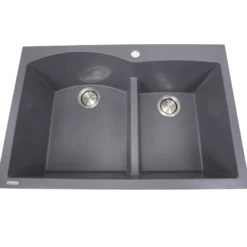 Nantucket Sinks Plymouth 33" Granite Composite Kitchen Sink, 60/40 Double Bowl, Titanium, PR6040-TI
