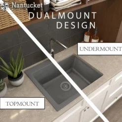 Nantucket Sinks Plymouth 27" Dual Mount Granite Composite Kitchen Sink with Accessories, Titanium, PR2720-DM-TI