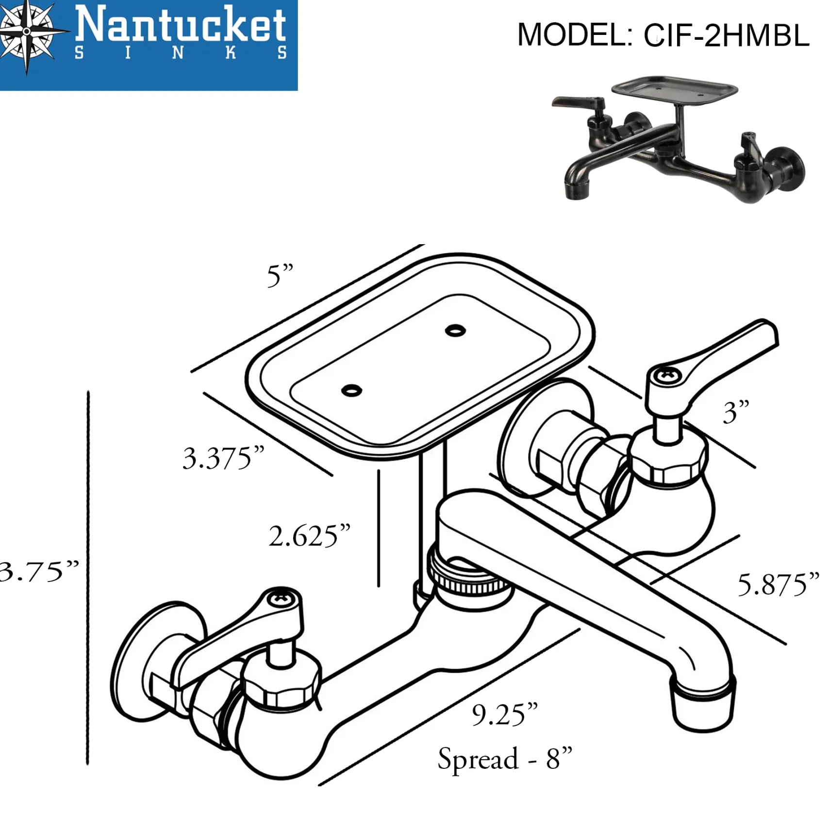 Nantucket Sinks Premium Kitchen 1.5 GPM Brass Utility/Mud/Laundry Faucet, Handle, Black, CIF-2HMBL