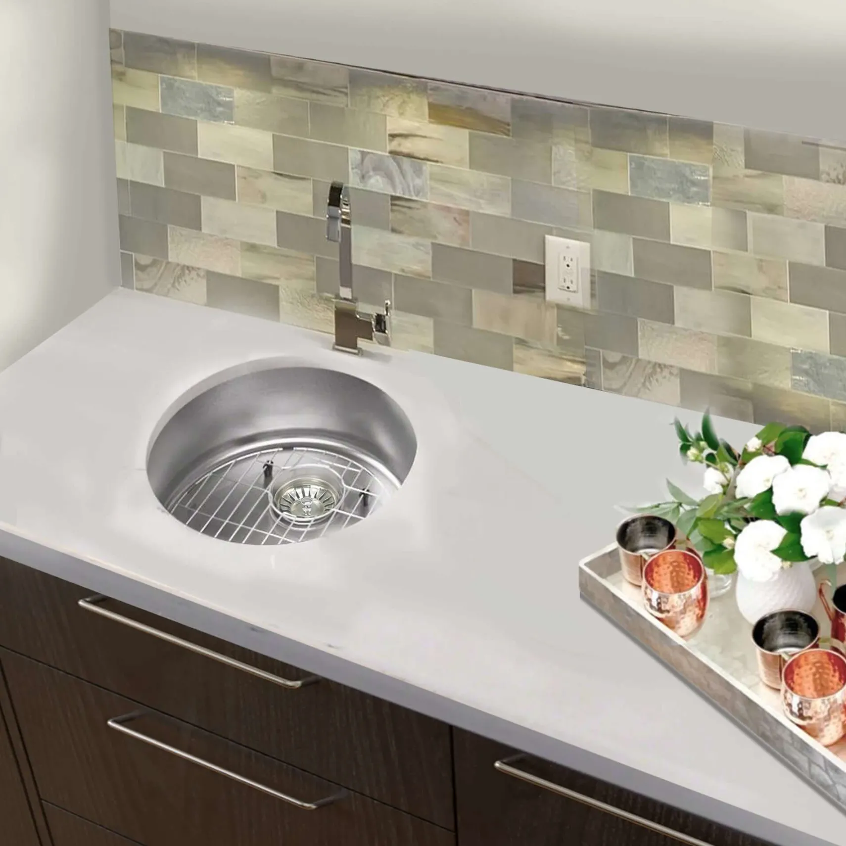 Nantucket Sinks Quidnet 18" Round 304 Stainless Steel Bar/Prep Sink with Accessories, NS37
