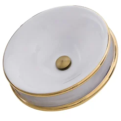 Nantucket Sinks Regatta 19" Fireclay Bathroom Vessel Sink, White/Gold, RC74040PG