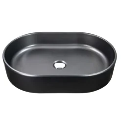 Nantucket Sinks Regatta 23.75" x 15.75" Oval Fireclay Bathroom Vessel Sink with Accessories, Matte Black, RC5022MB