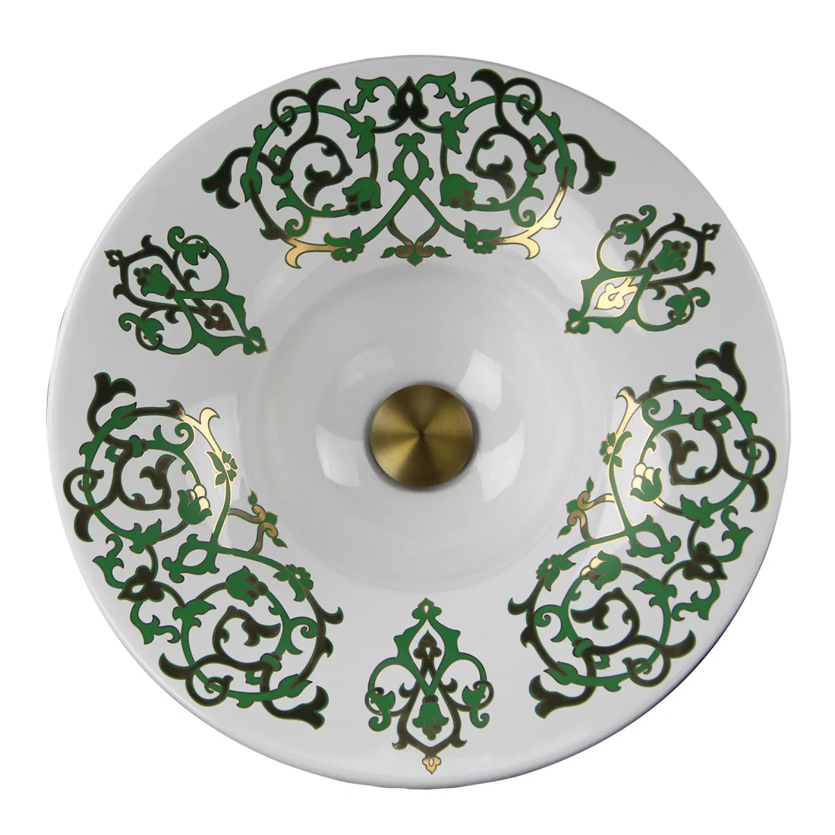 Nantucket Sinks Regatta 18" Fireclay Bathroom Vessel Sink, White/Green/Gold, RC77240GF