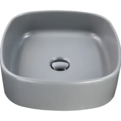 Nantucket Sinks Regatta 15.75" x 15.75" Square Fireclay Bathroom Vessel Sink with Accessories, Matte Concrete, RC4033C