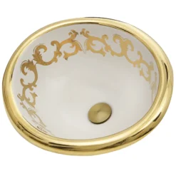 Nantucket Sinks Regatta 20" Fireclay Bathroom Sink, White/Gold, RC73240GS