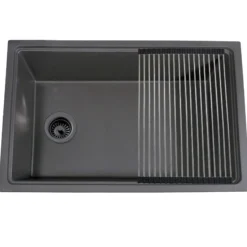 Nantucket Sinks Rockport 30" Dual Mount Granite Composite Workstation Kitchen Sink with Accessories, Titanium, PR3019PS-TI