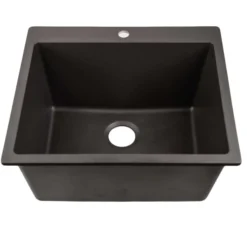 Nantucket Sinks Rockport 25" Dual Mount Granite Composite Laundry Sink, Black, PR2522-DM-BL