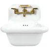 Nantucket Sinks Victorian 16.5" x 16.5" Irregular Wallmount Fireclay Bathroom Sink with Faucet and Accessories, White/Satin Brushed Brass, NS-VC16-WW-SBFCT