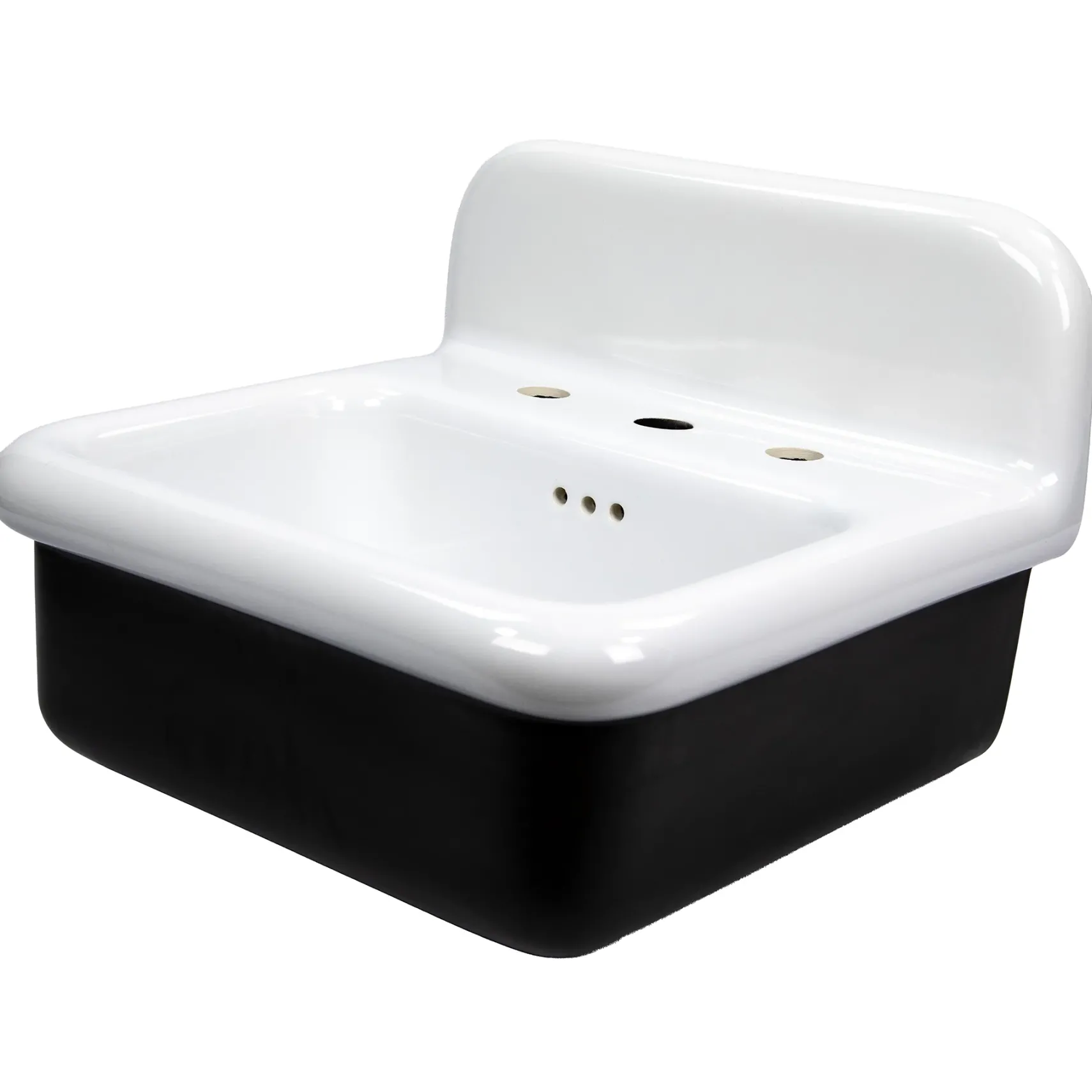 Nantucket Sinks Victorian 19.5" x 17.75" Irregular Wallmount Fireclay Bathroom Sink with Accessories, White/Black, NS-VCDM20-BLKW