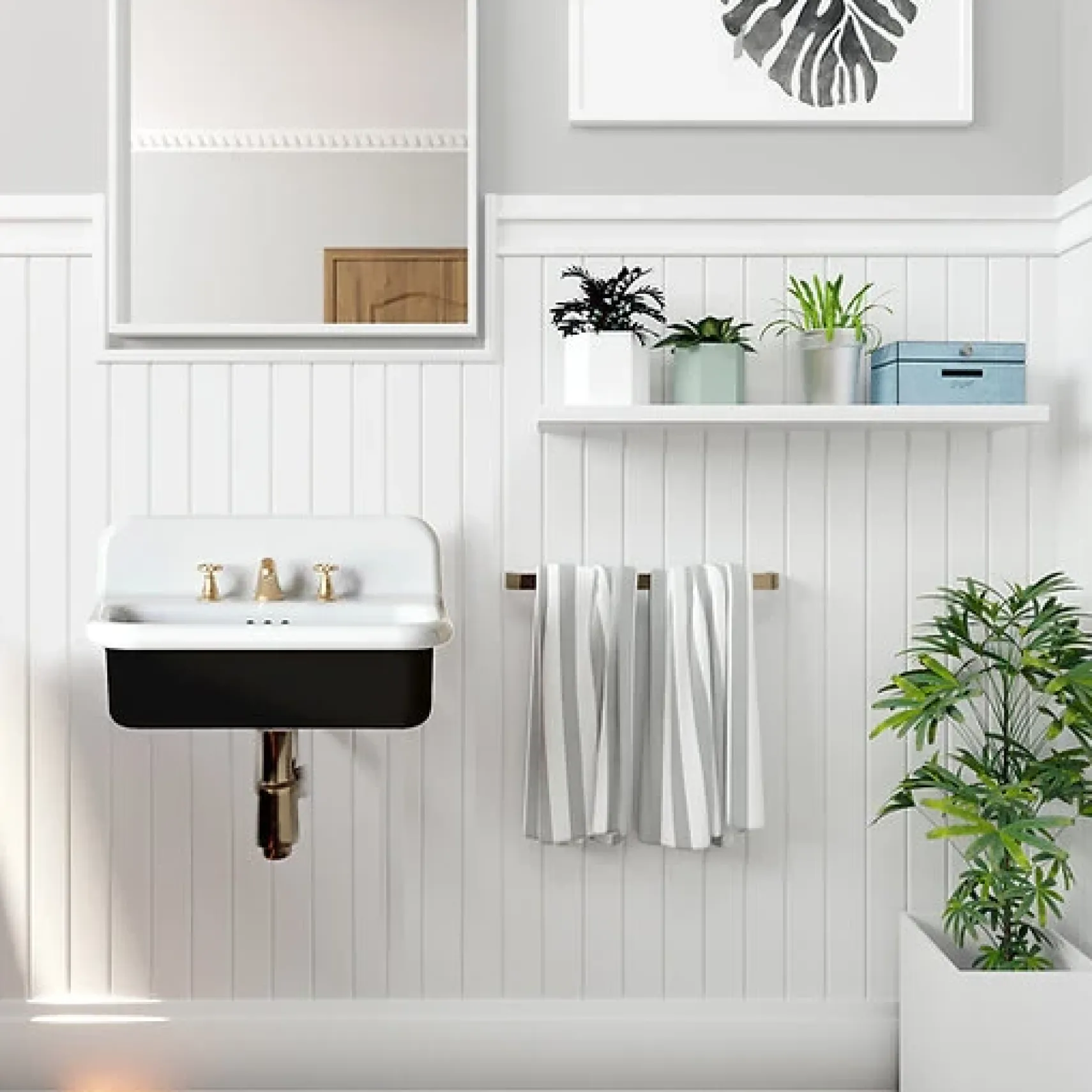 Nantucket Sinks Victorian 19.5" x 17.75" Irregular Wallmount Fireclay Bathroom Sink with Accessories, White/Black, NS-VCDM20-BLKW