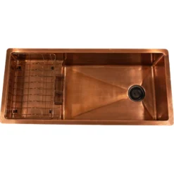 Nantucket Sinks x Studio Dearborn Brightwork 39" Undermount Copper Kitchen Sink with Accessories, 16 Gauge, STEPPE3918-SMC